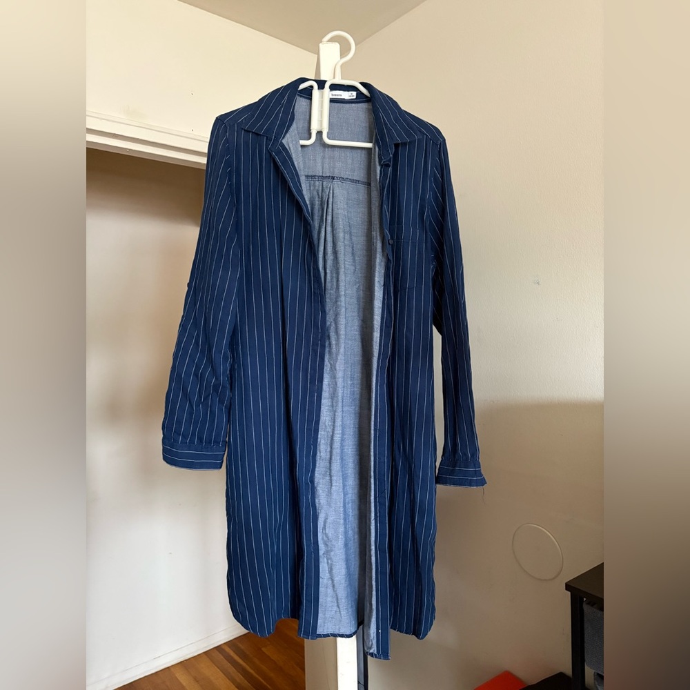 Boss Blue Trench Coat with Pinstripes